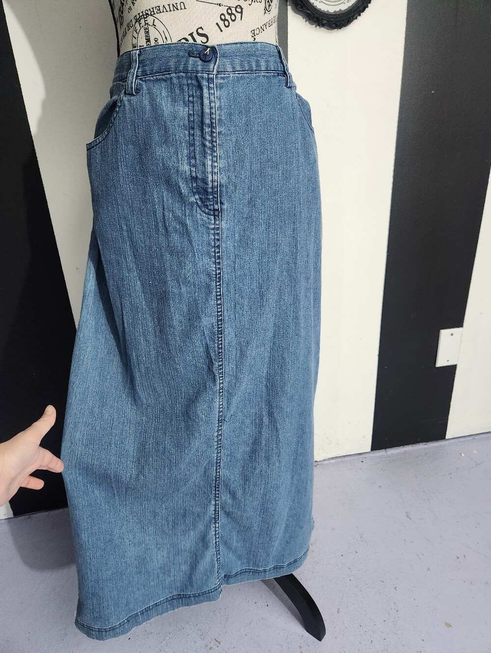 Classic Light Blue Denim Maxi Skirt - Picture 3 of 7